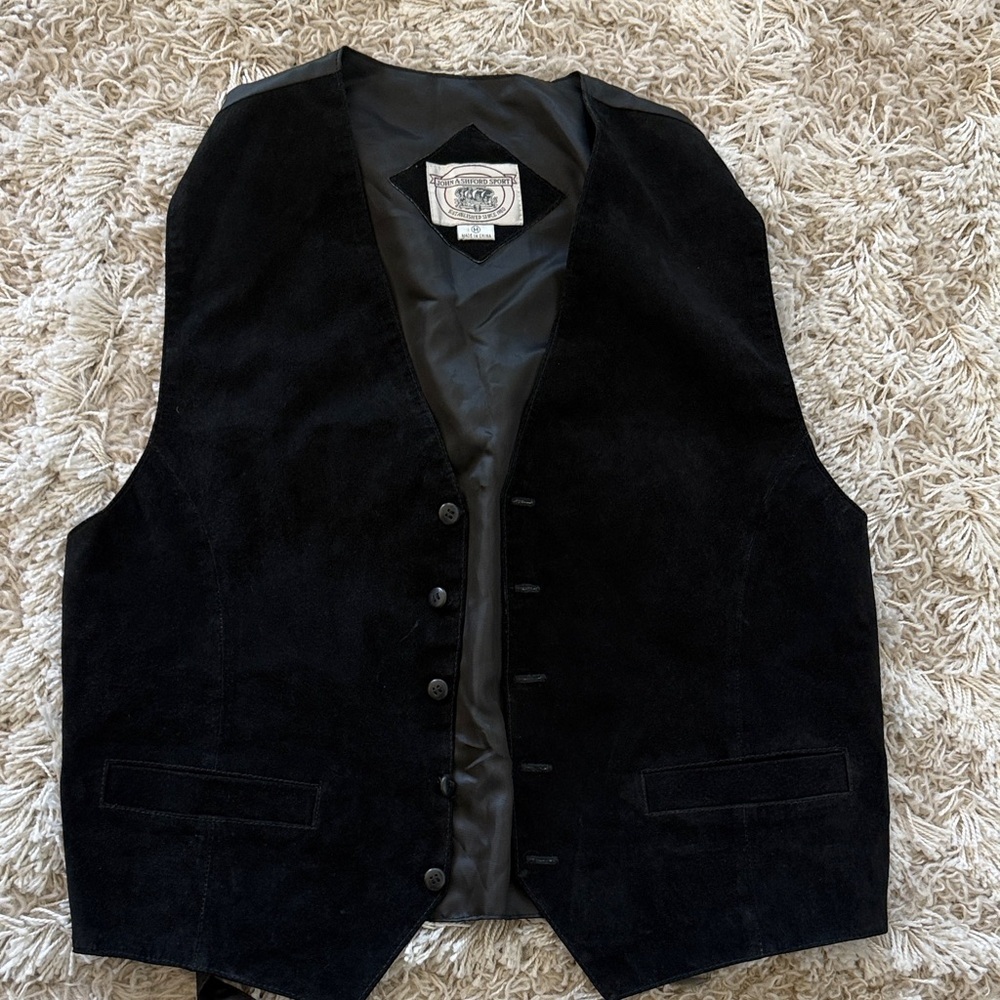 John Ashford Black Leather Front Vest Men's Size M Suit Vest